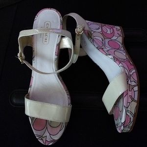 Coach pink & white 4” sandal including 1” platform